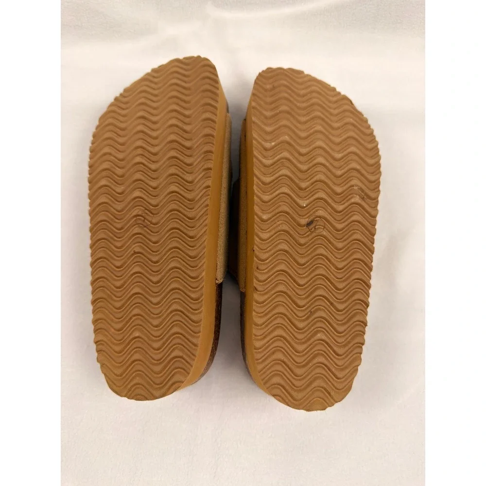 Project Cloud Tan Suede Platform Slide Sandals Triple Buckle Memory Foam US 7